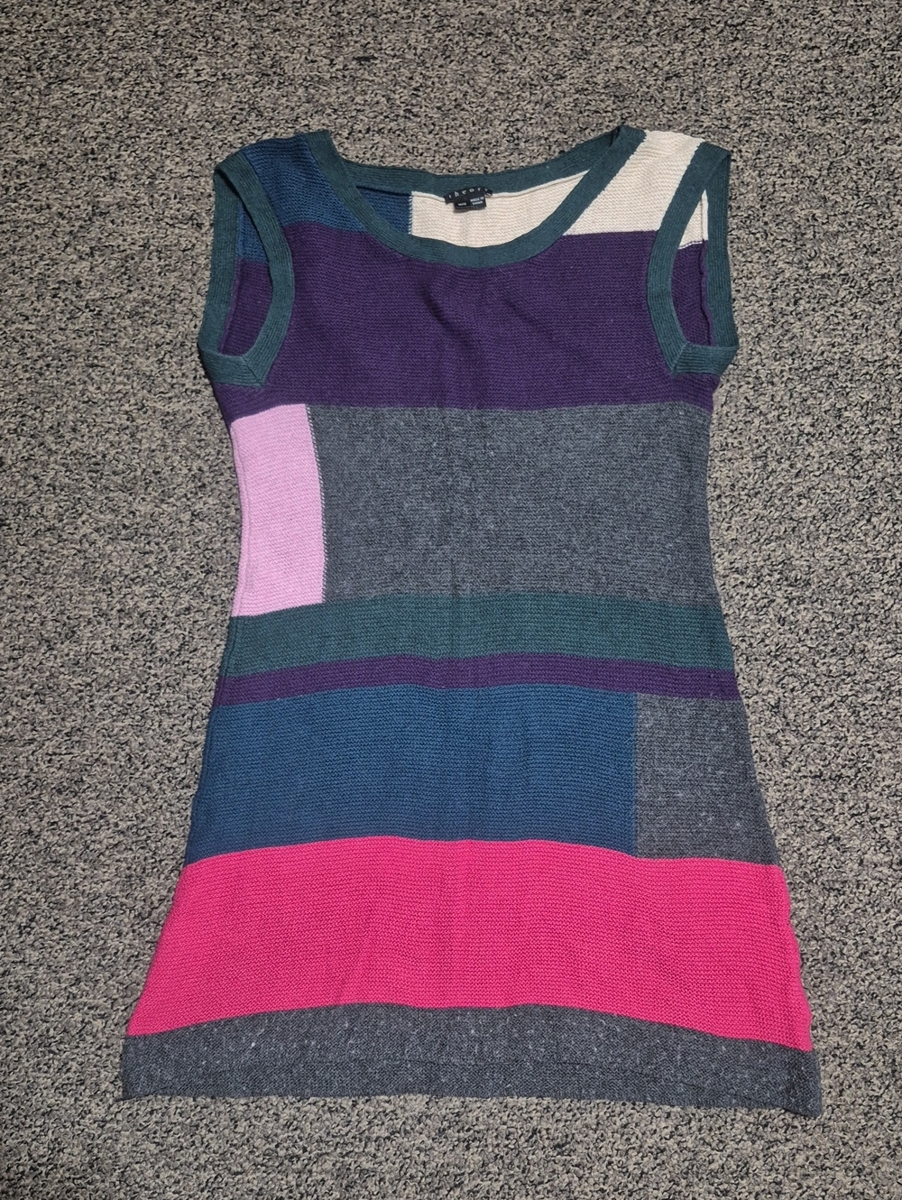 Theory Sleeveless Colorblock Knit Mini Dress in Pink, Purple, Teal, Blue, Gray